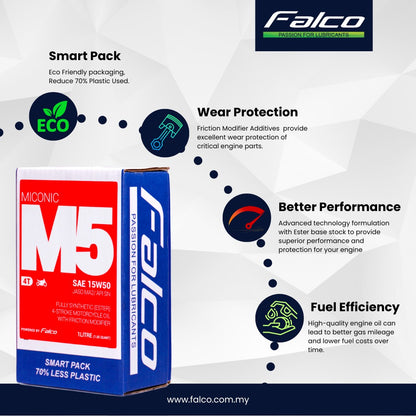 FALCO MICONIC M5 15W50 Fully-Synthetic Ester 4-Stroke Motorcycle Oil (1 Liter)